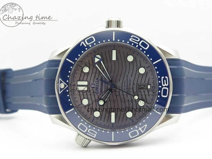 0406 StreetReady 2018 Seamaster Diver 300M VSF 1:1 Best Edition Blue Ceramic Gray Dial on Blue Rubber Strap A8800 V2 (Black Balance Wheel) 7963